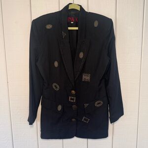 Vintage 90s Nina K Black Blazer with Metal Embelishments